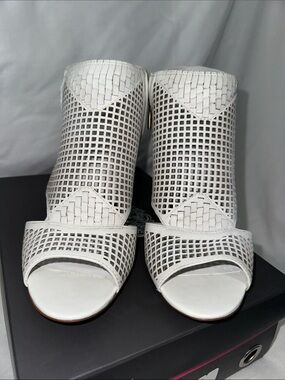 Vince Camuto White Woven Peep-Toe Sandal Bootie